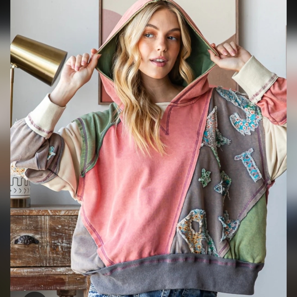 Oli & Hali Stars Patchwork Hoodie Mineral Wash L - Picture 1 of 15